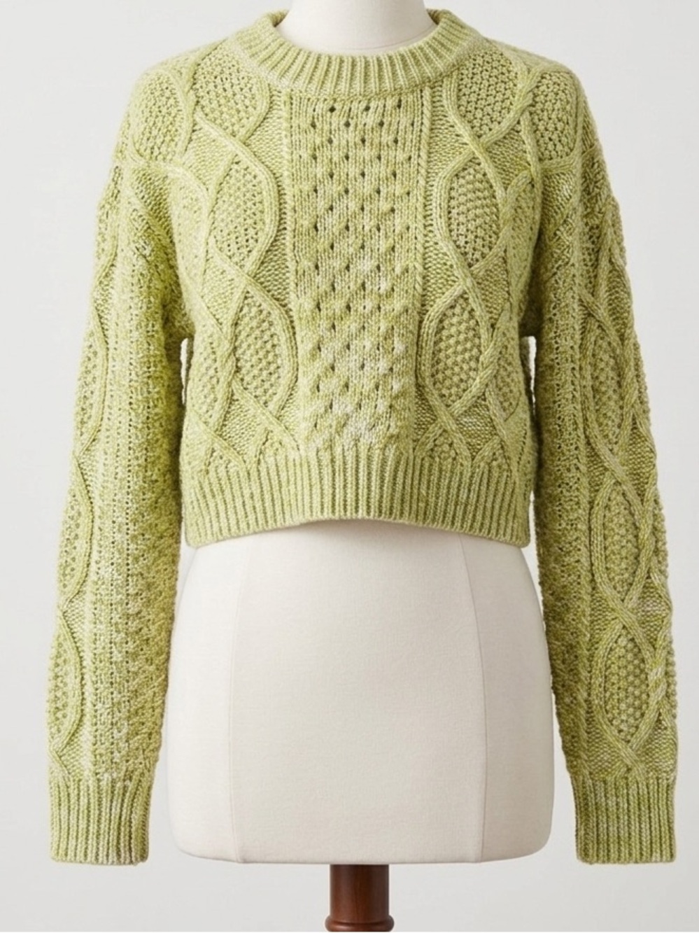 Lulus Cooling Down Heather Green Cable Knit Sweater Size Medium